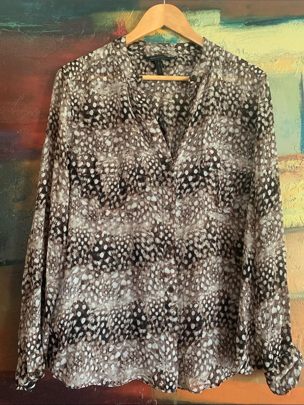 BCBG, 100% Silk “Anderson” Semi-Sheer Blouse, Sz L